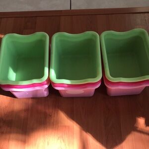 Set of 9 Pink and Green Storage Bins
